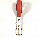 Ceinture pour Elle, en cuir orange et blanc, boucle m&eacute;tal dor&eacute;.