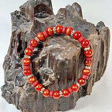 Bracelet rouge, pierres naturelles et cuir